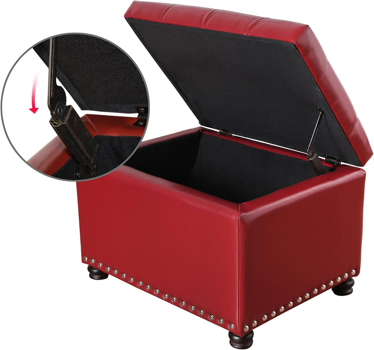 24'' Leather Storage Ottoman Rectangular Foot Rest Stool with Nailhead Trim for Bedroom Living