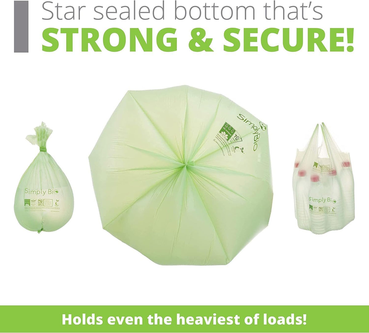 3 Gallon Compostable Trash Bags with Handle-Tie, Thick 0.67 Mil, 11.36 Liter, 80 Bags, Small