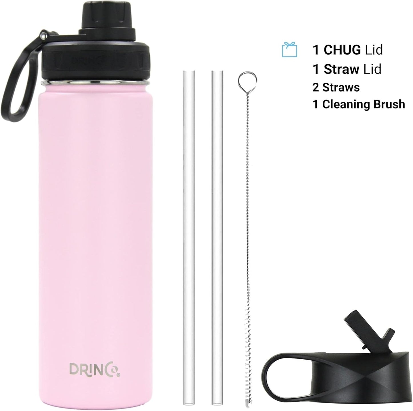 DRINCO Stainless Steel Water Bottle Spout Lid Vacuum Insulated Double Wall Water Bottle Wide Mouth