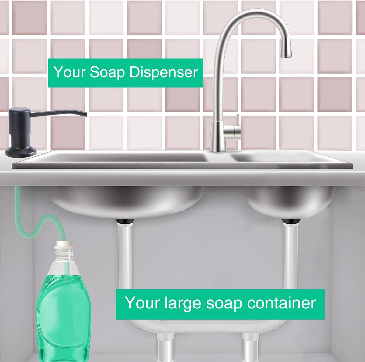 Soap Dispenser for Kitchen Sink, Built in Sink Soap Dispenser, Countertop Soap Dispenser Pump with