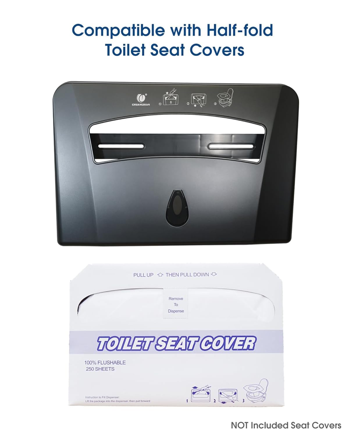 Toilet Seat Cover Dispenser (2-Pcs), Wall Mounted Compatible with Half-fold, CHUANGDIAN, Dark Grey