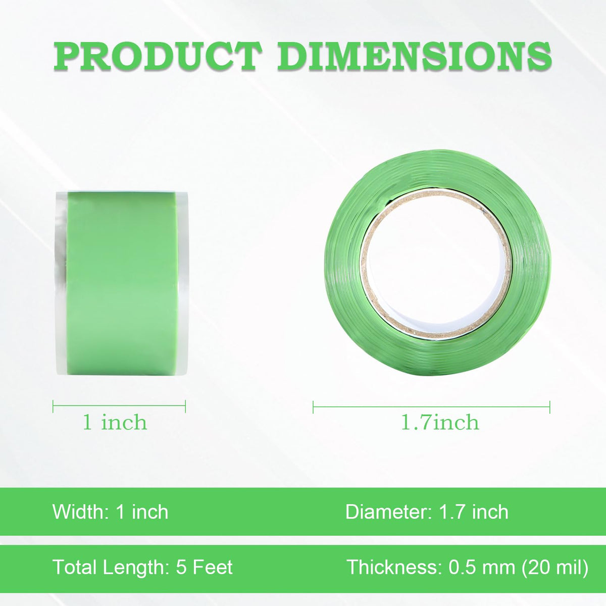 Self Fusing Silicone Tape 2 Rolls 1 in x 5' Green Waterproof Rubber Leak Proof Sealing Rubber