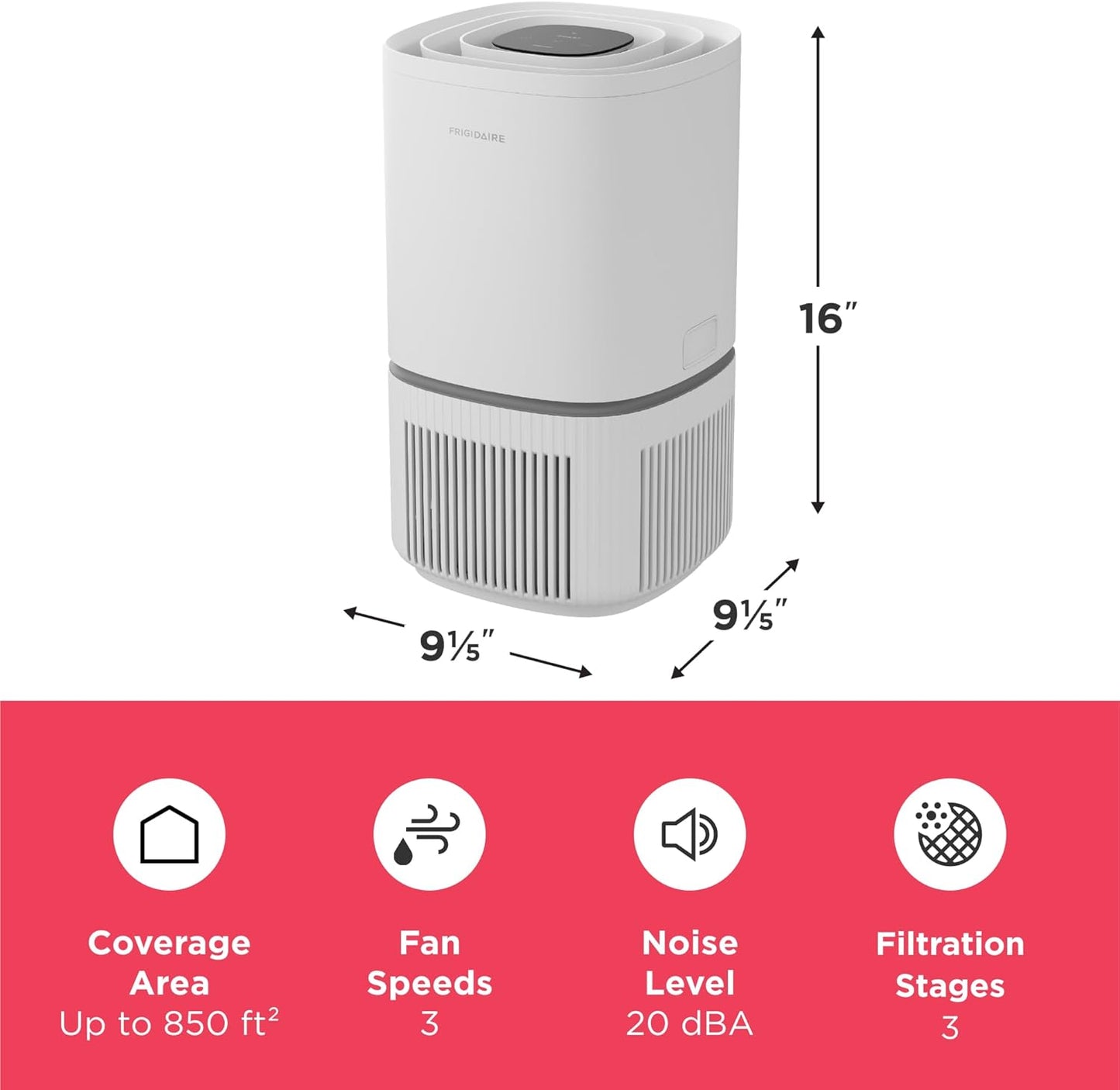 Frigidaire PureA300 HEPA Air Purifier with Wi-Fi for Small Bedrooms, Covers up to 850 Sq. Ft.