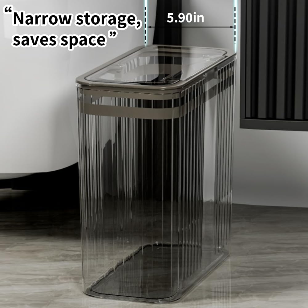 Transparent Trash Can, Bathroom Trash Cans with Lids, 3.5 Gallon Garbage Can for Bedroom, Office