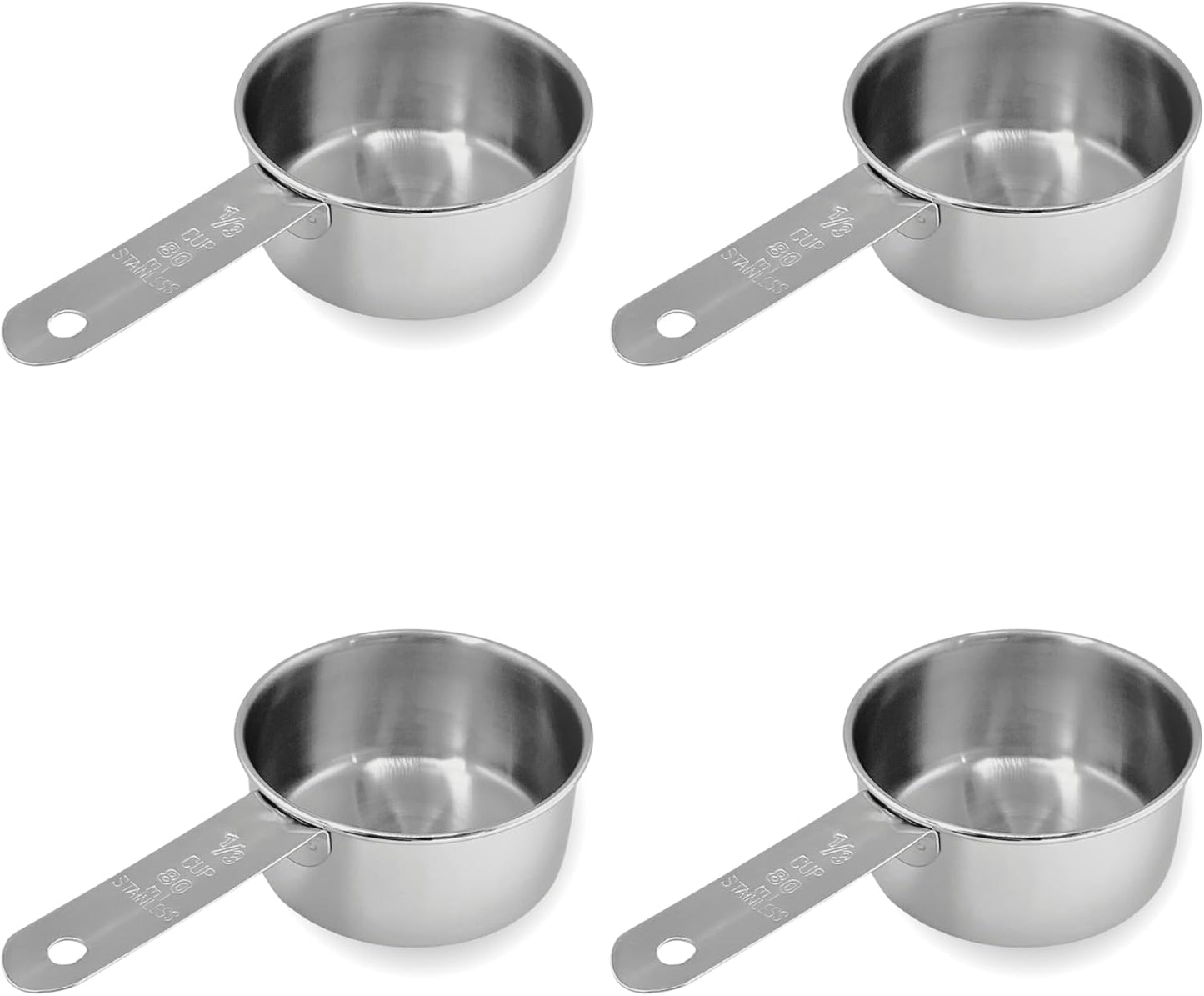1/3 Cup Stainless Steel Measuring Cup | Sturdy Metal 80 ml | 80 cc | 3 oz | Single Cup for Wet and
