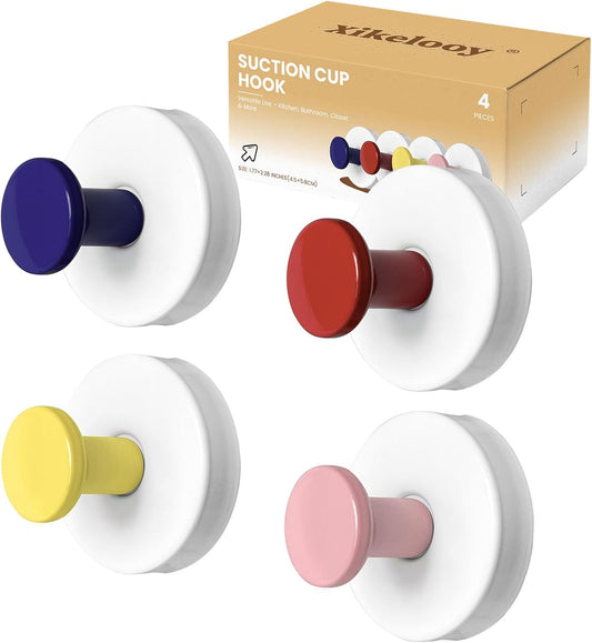 4 Pcs Suction Cup Hooks for Shower，304 Stainless Steel Removable Hooks，Towel Hook，Suction Hook for