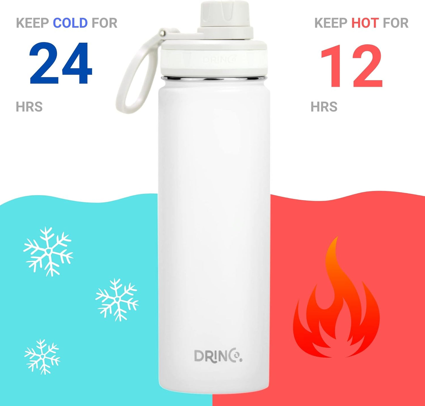 DRINCO Stainless Steel Water Bottle Spout Lid Vacuum Insulated Double Wall Water Bottle Wide Mouth