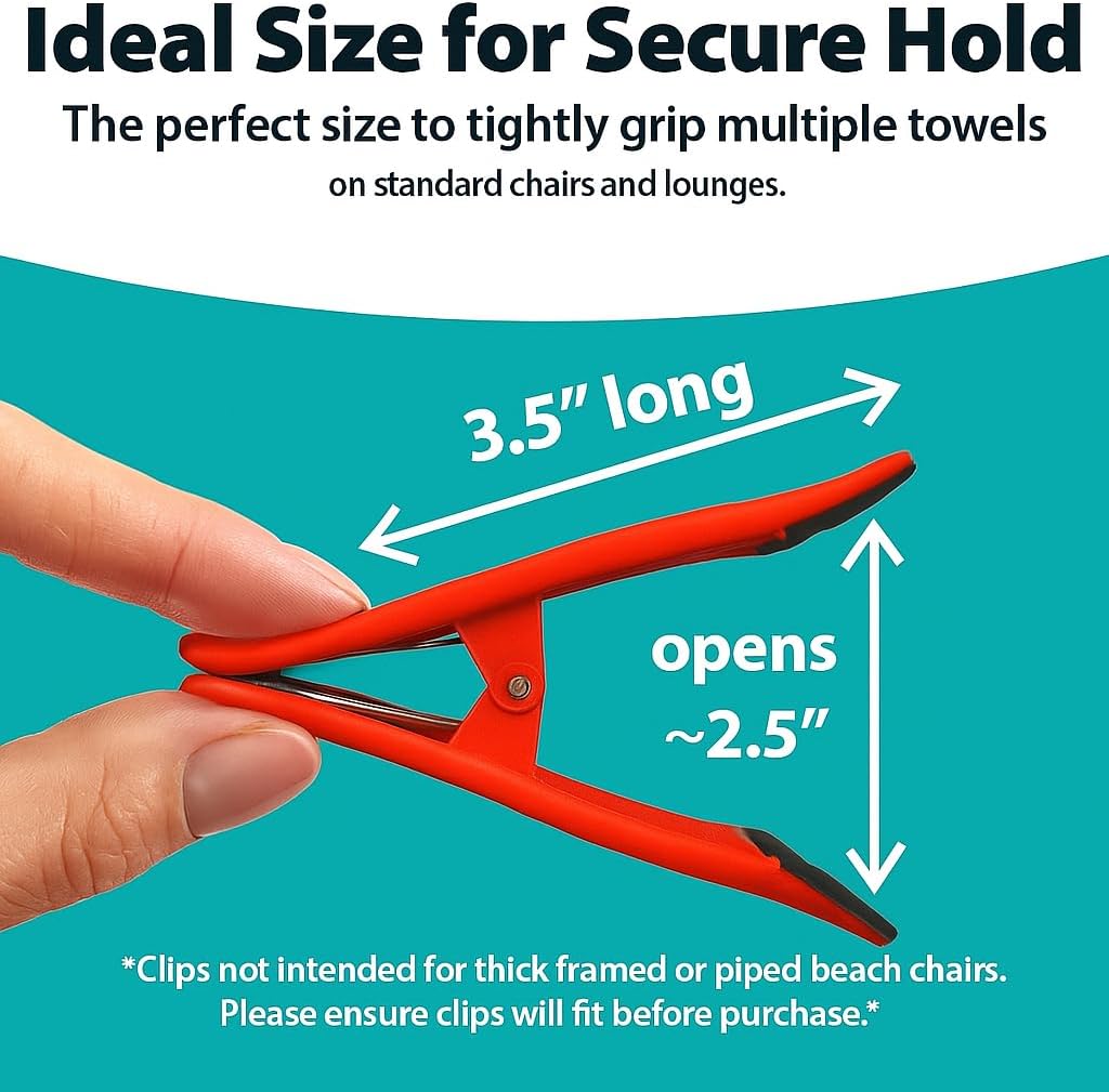 CoreClips Towel Clips for Beach Chairs - Set of 4 Pool Towel Holder Clips for Lounge Chairs on