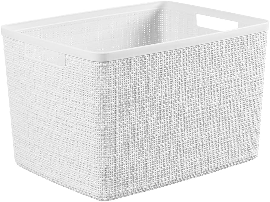 Curver Set of 4 Jute Large Decorative Plastic Organization and Storage Baskets, Perfect Bins for