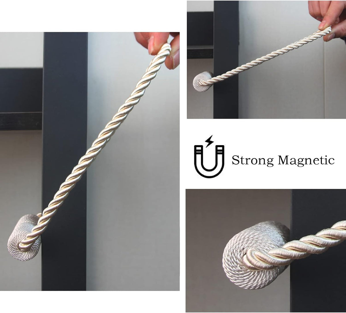 Magnetic Curtain Tiebacks 4 Pack Beige Curtain Rope Tieback Curtain Holders for Drapes Modern Tie