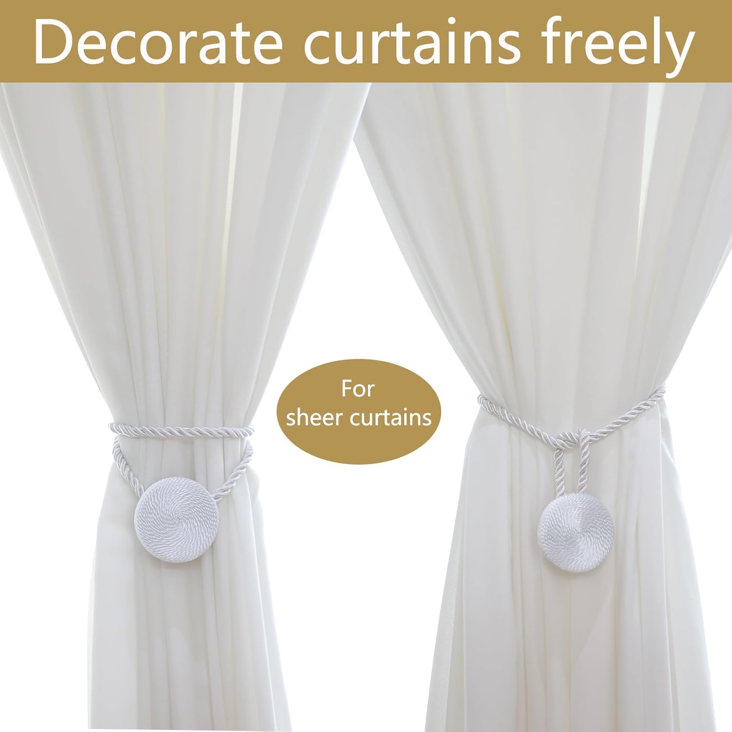 Magnetic Curtain Tiebacks - 12mm Magnetic Tie Backs for Curtains, Heavy Duty No Drill Curtain
