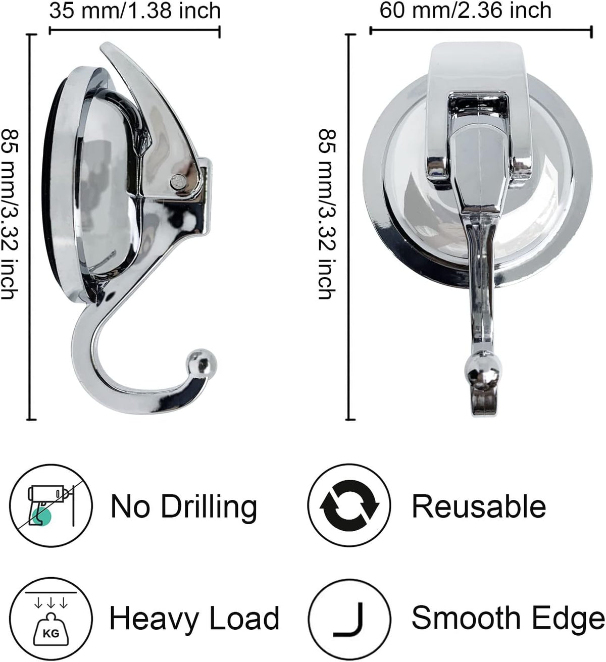 Heavy Duty Suction Cup Hooks for Shower, Bathroom Robe - Vacuum Glass Hooks, Reusable, No Hole