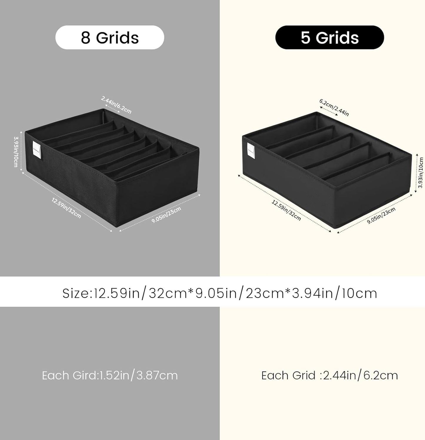 4 Packs T-shirt Drawer Organizers for Clothing,5 Grids Compartment Wardrobe Storage Box, Washable
