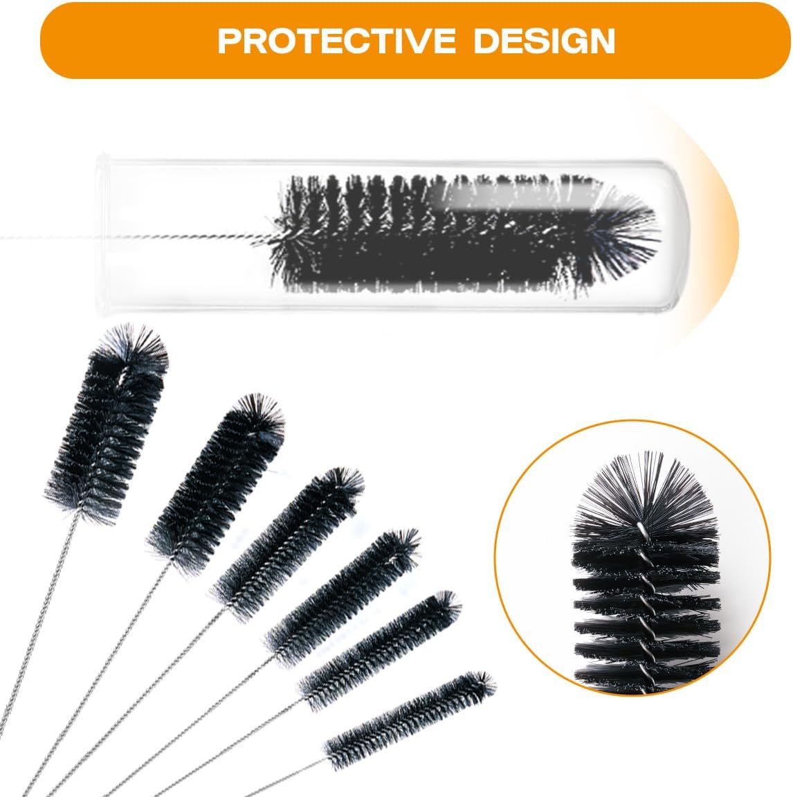 Straw Cleaner Brush Set,6 Piece 12" Long Pipe Tube Bottle Brushes for Cleaning Narrow Neck