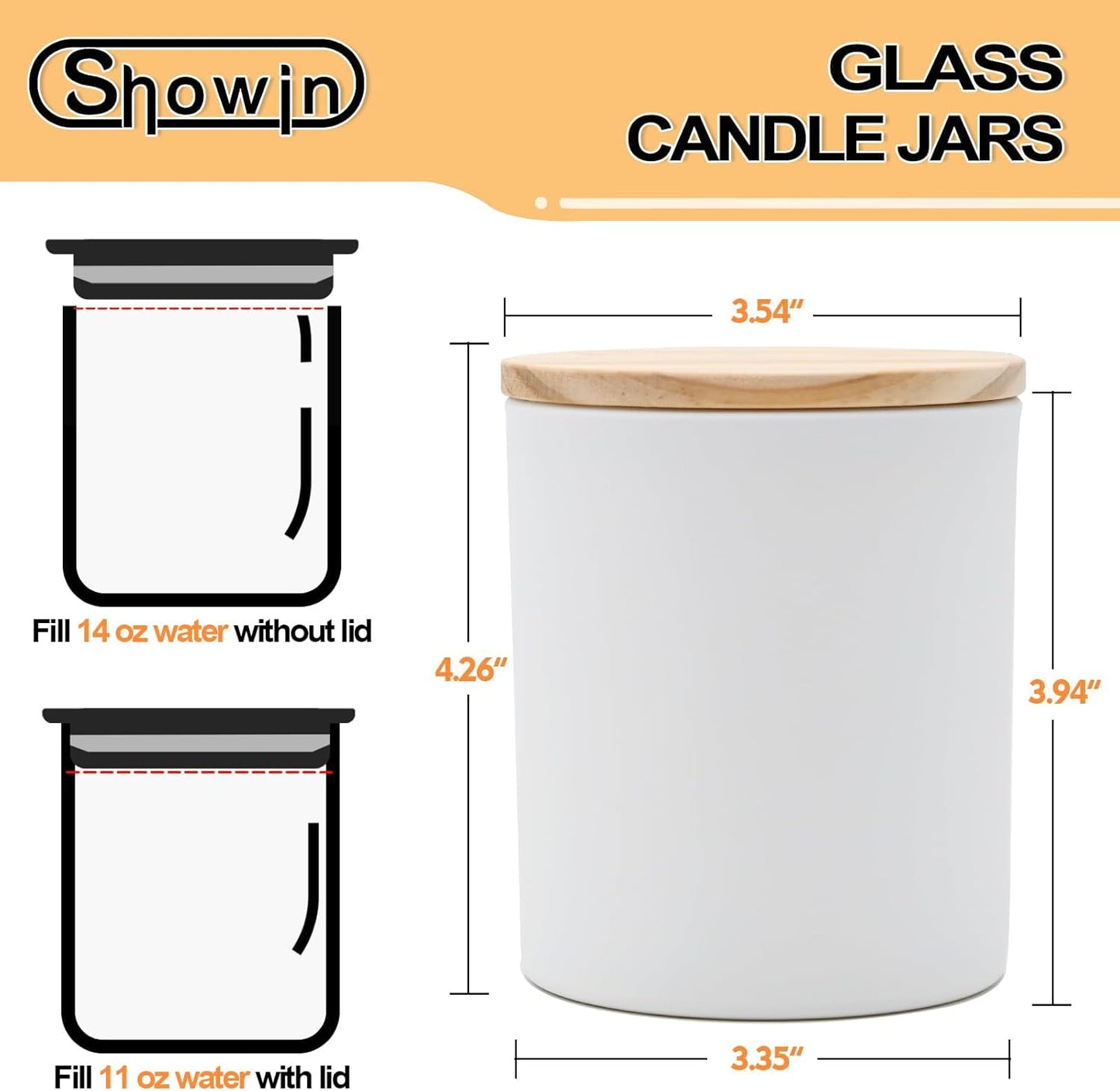 SHOWIN 14 OZ Thick Candle Jars for Making Candles 12 Pcs, 3 Wick Empty Jars with Wood Lids for