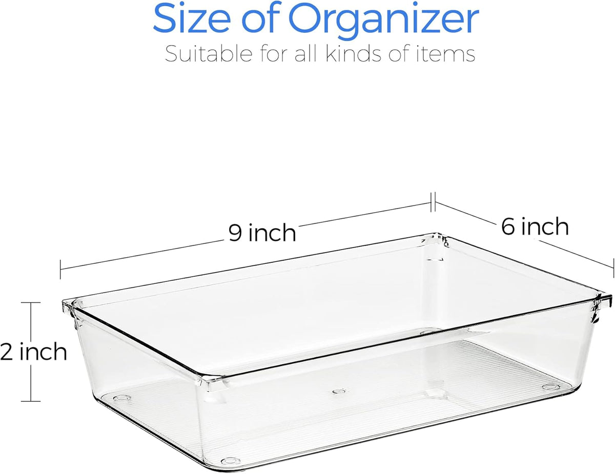Ravinte 6 Pack Drawer Organizer - 6" X 9" Plastic Storage Bins, Acrylic Organizers with Non-Slip