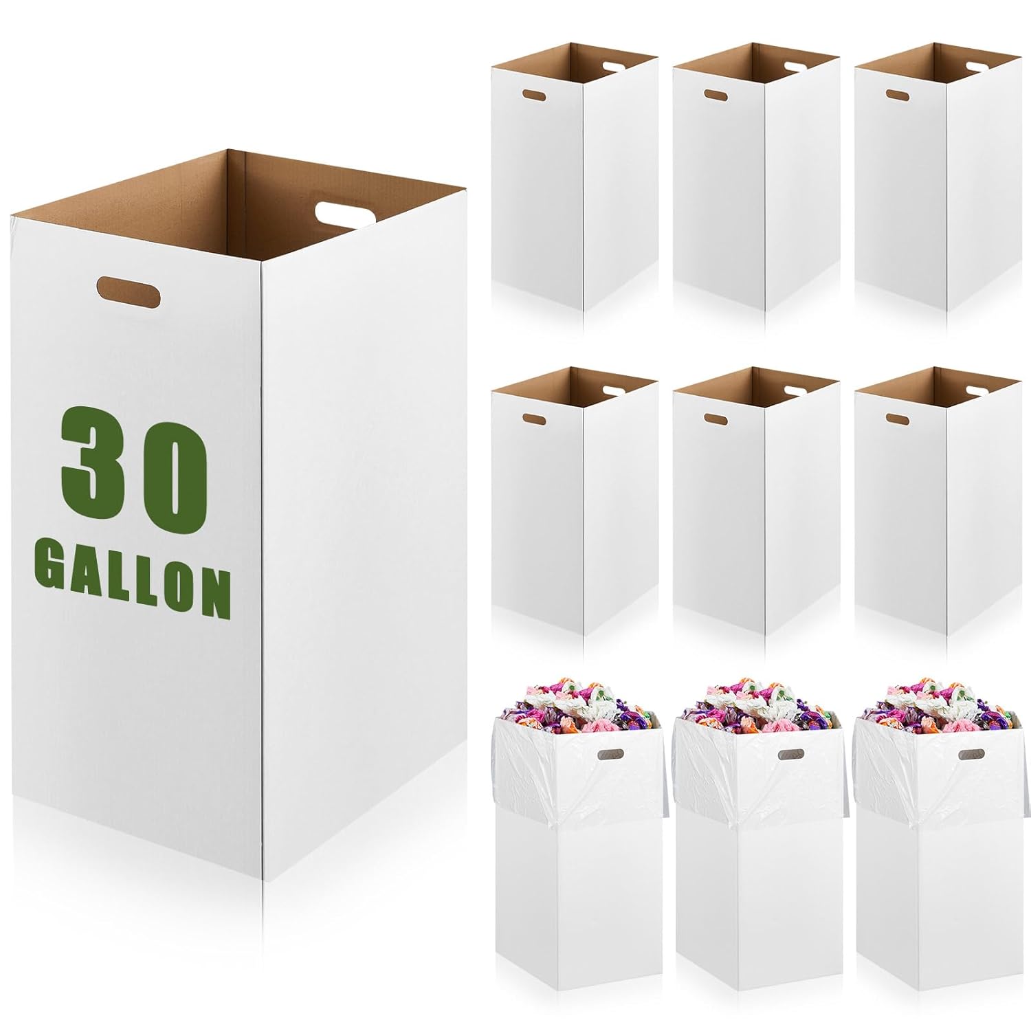 10 Pack 30 Gallon Corrugated Cardboard Trash Cans Bulk for Events Parties Disposable and Reusable