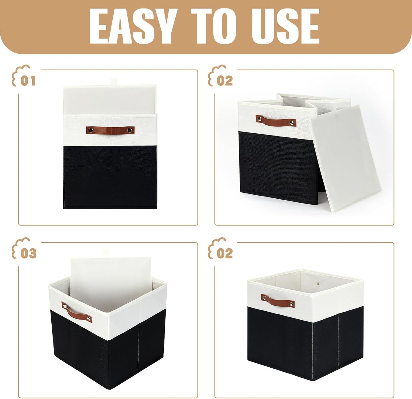 DULLEMELO Fabric Storage Bins for Shelves, Cube Storage Organizer Bins with PU Handles, Set of 4