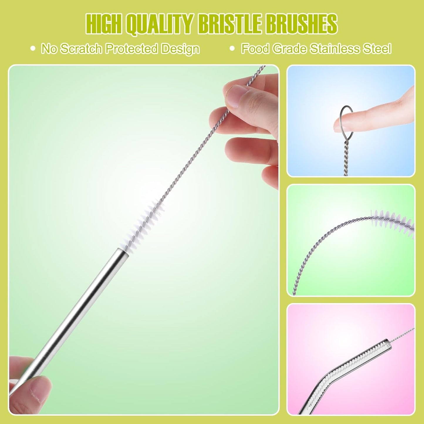 Reusable Straw Cleaner Brush Set - 8PCS Extra Long 12 inch Metal Straw Cleaning Brushes for