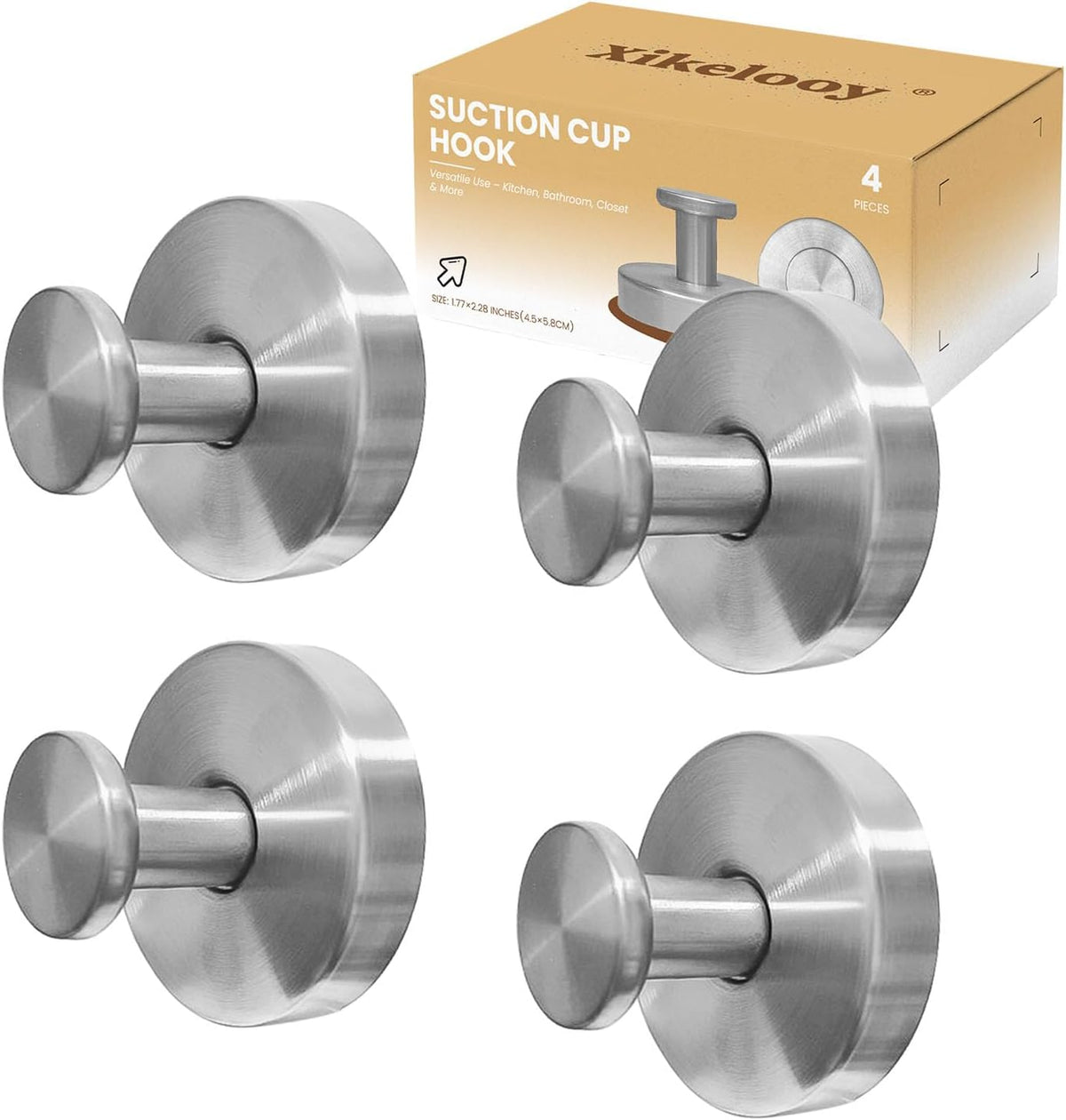 4 Pcs Suction Cup Hooks，No-Drill Suction Cup Hooks， Removable Hook，Towel Hook，Suction Hook for