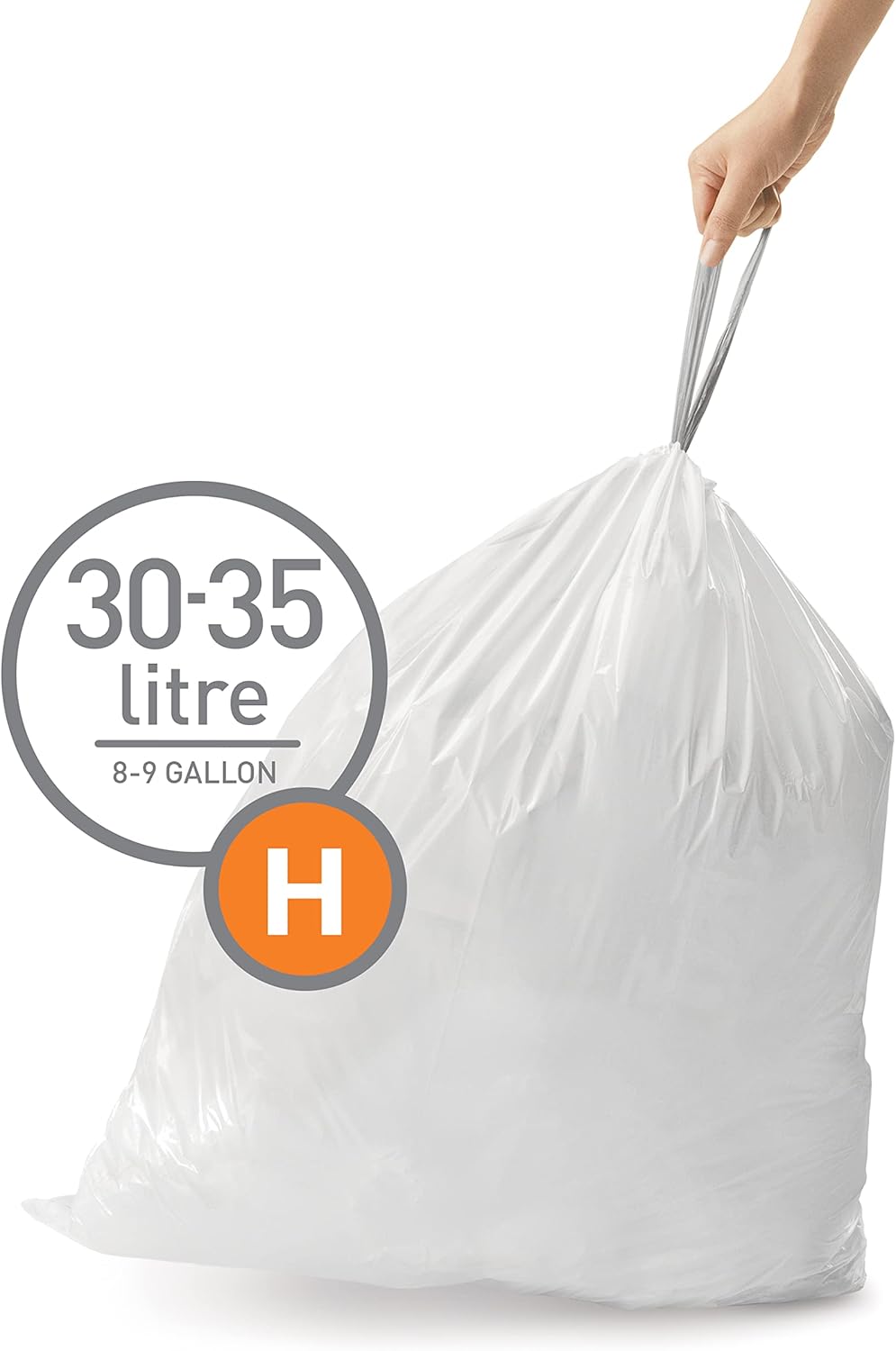 simplehuman Code H 60 Count, Dispenser Pack Custom Fit Liners, Drawstring Trash Bags, 30-35 Liter /