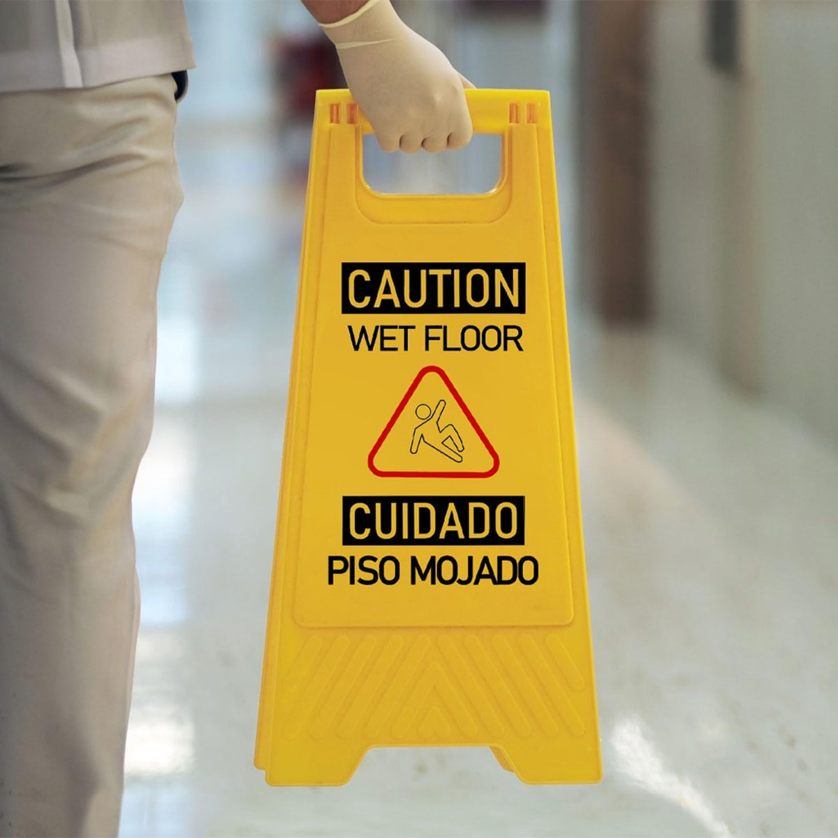 12-Pack Bilingual Caution Wet Floor Signs, A-Frame Double-Sided Warning Signs for Indoor & Outdoor