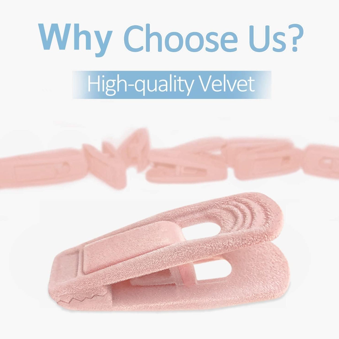 Light Pink Velvet Hanger Clips (60-Pack), Non-Slip Strong Hanger Clips for Velvet, Pants, Skirts &