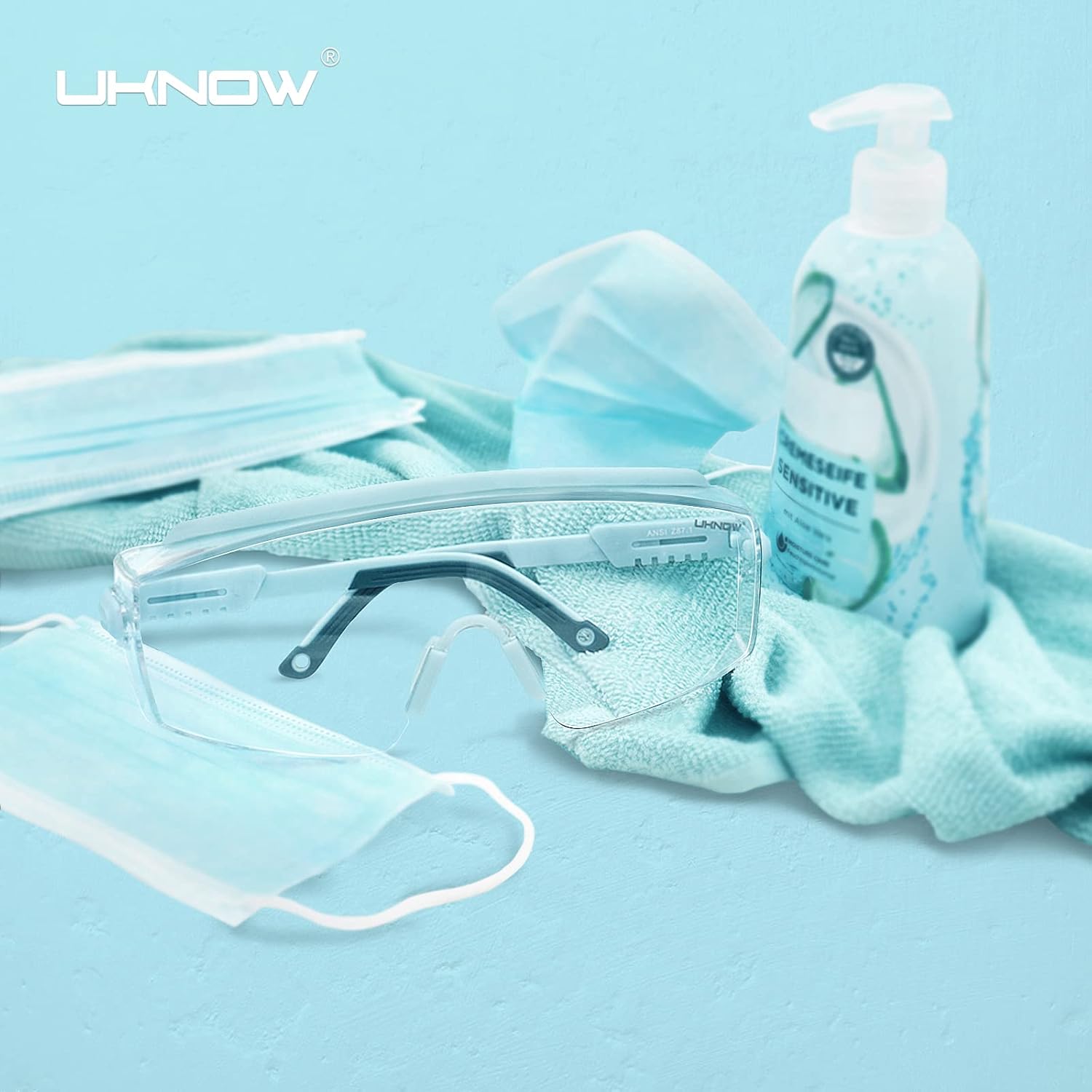 UKNOW Safety Goggles Over Glasses, Safety Glasses Anti Fog Wraparound Eye Protection, Protective