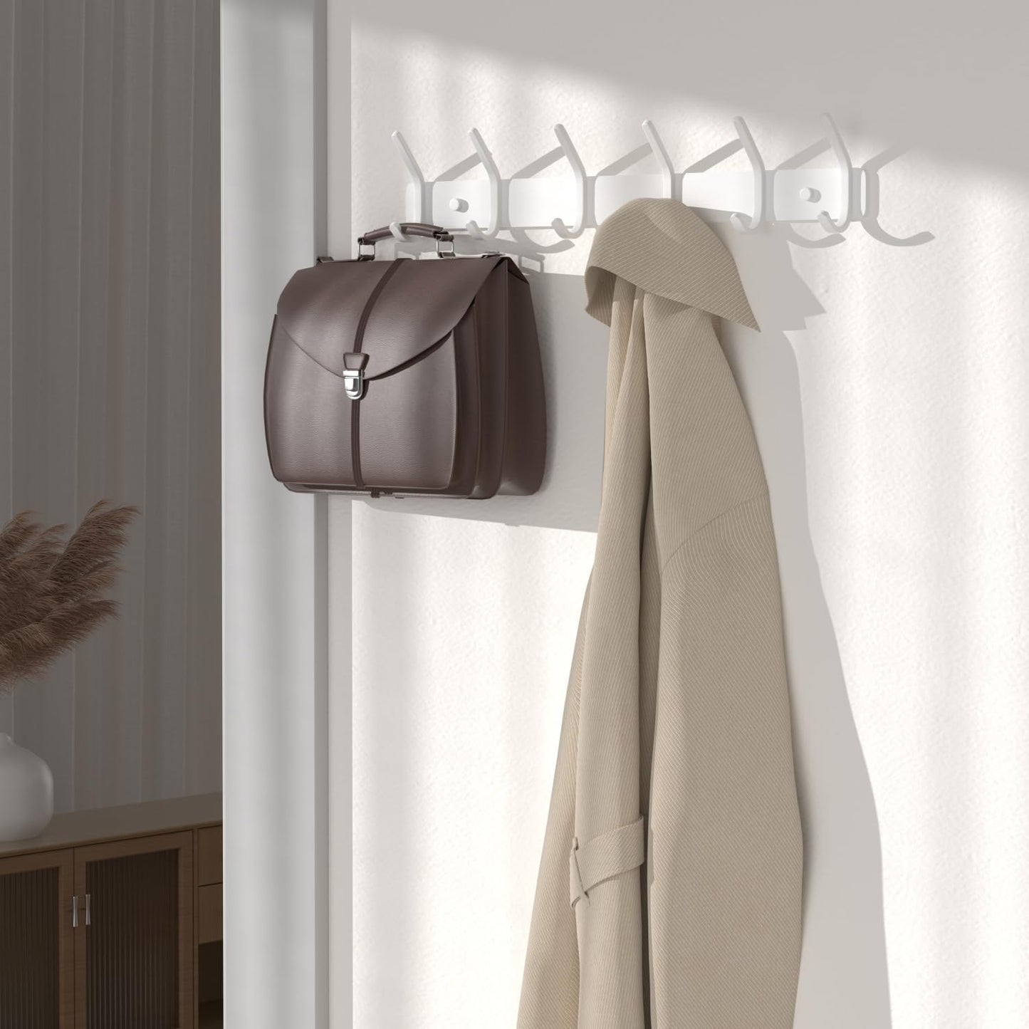 Coat Rack Wall Mount Hooks - 15 Inch White Metal 6-Hook Rack(1 Pack)