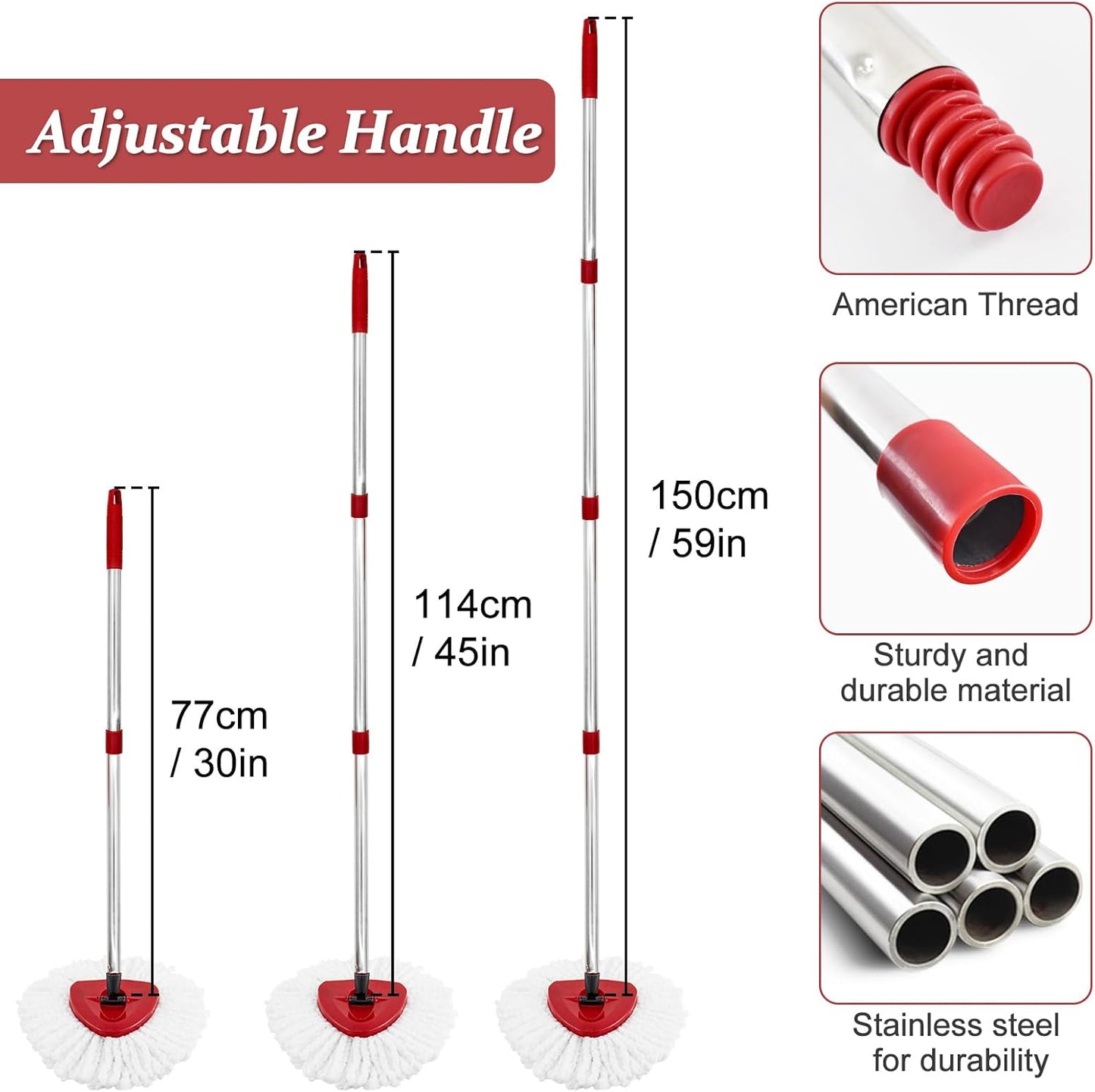 Spin Mop Handle Replacement for Ocedar, Mop Heads Replacements Compatible with O-Cedar EasyWring