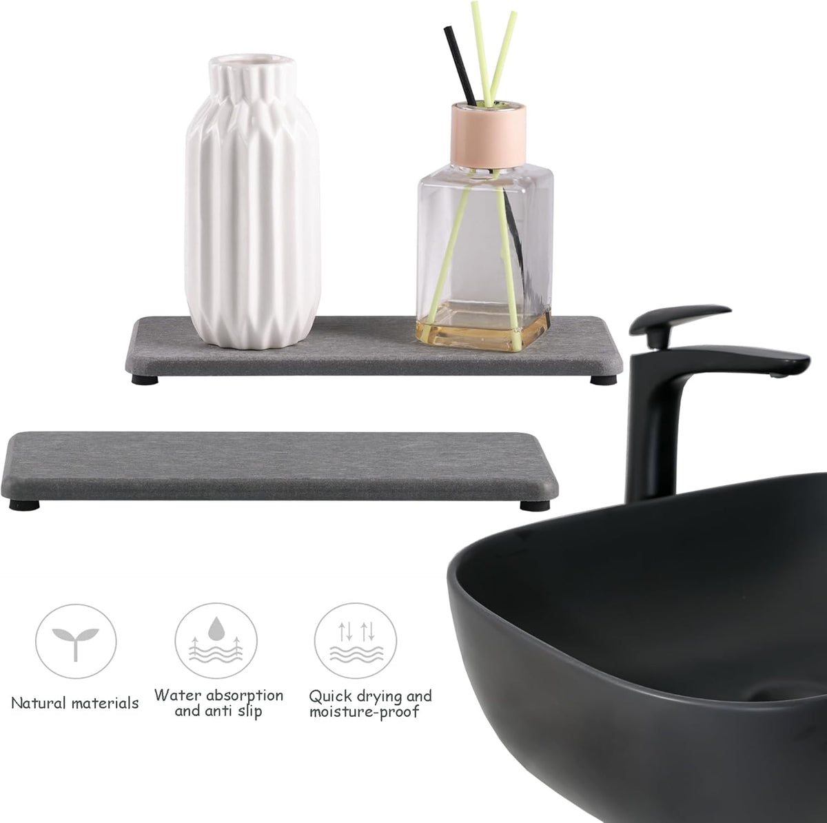 2 Pcs Water Absorbing Stone Trays, Kitchen/Bathroom Sink Soap Dish, Diatomite Tray Used for Hand