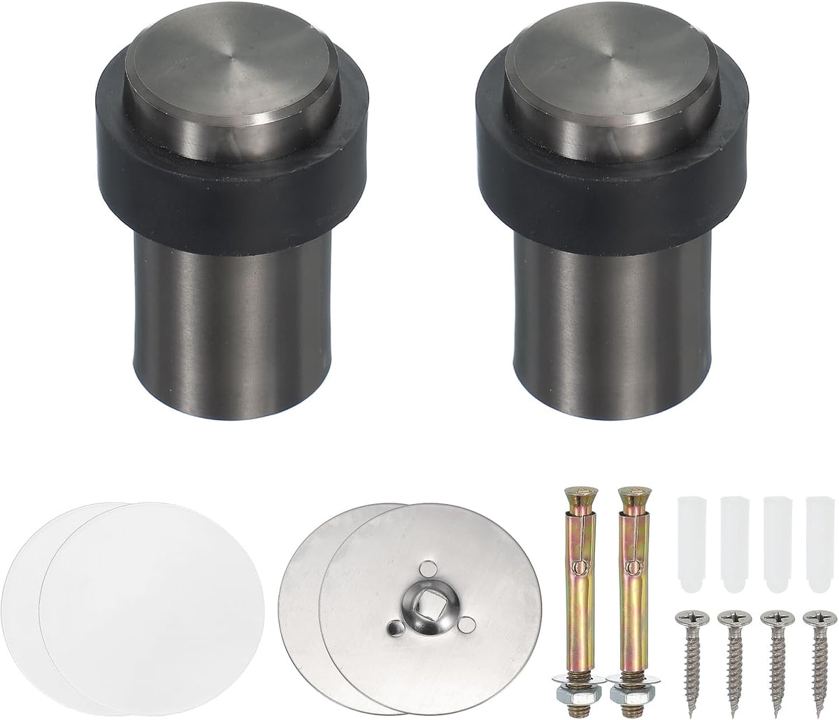 PATIKIL 2Set Round Door Stoppers, 60mm Stainless Steel Door Stop Doorstop Wedge Metal Cylinder Self