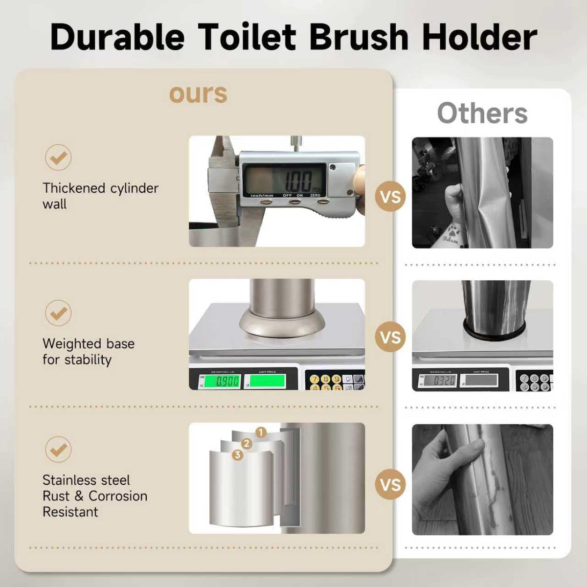 Stain Nickel Toilet Brush and Holder，Extra Long Handled Toilet Brush for Bathroom，Stainless Steel