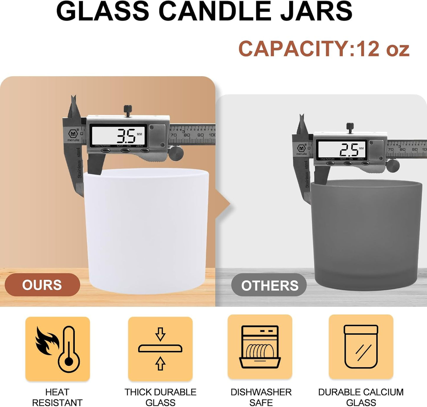 12 OZ Thick Candle Jars for Making Candles 12 Pcs, Empty Jars with Wood Lids for Spice Jars, Sample