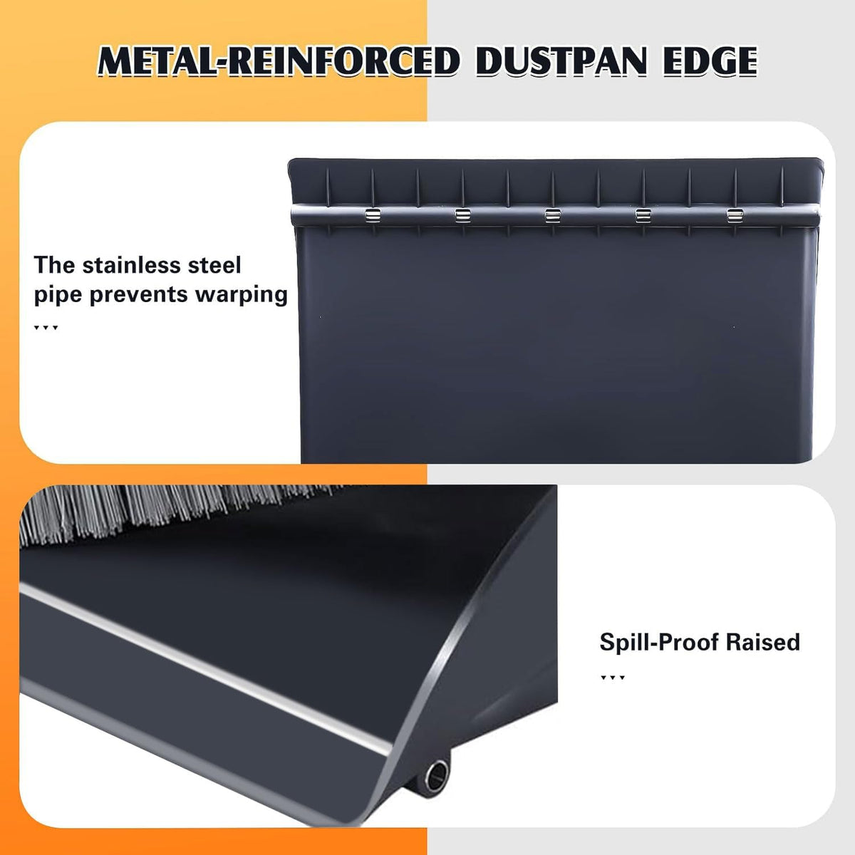 Broom and Dustpan Set for Home with 52 Inch Long Angled Handle - Stand Up Dustpan No Warping Metal