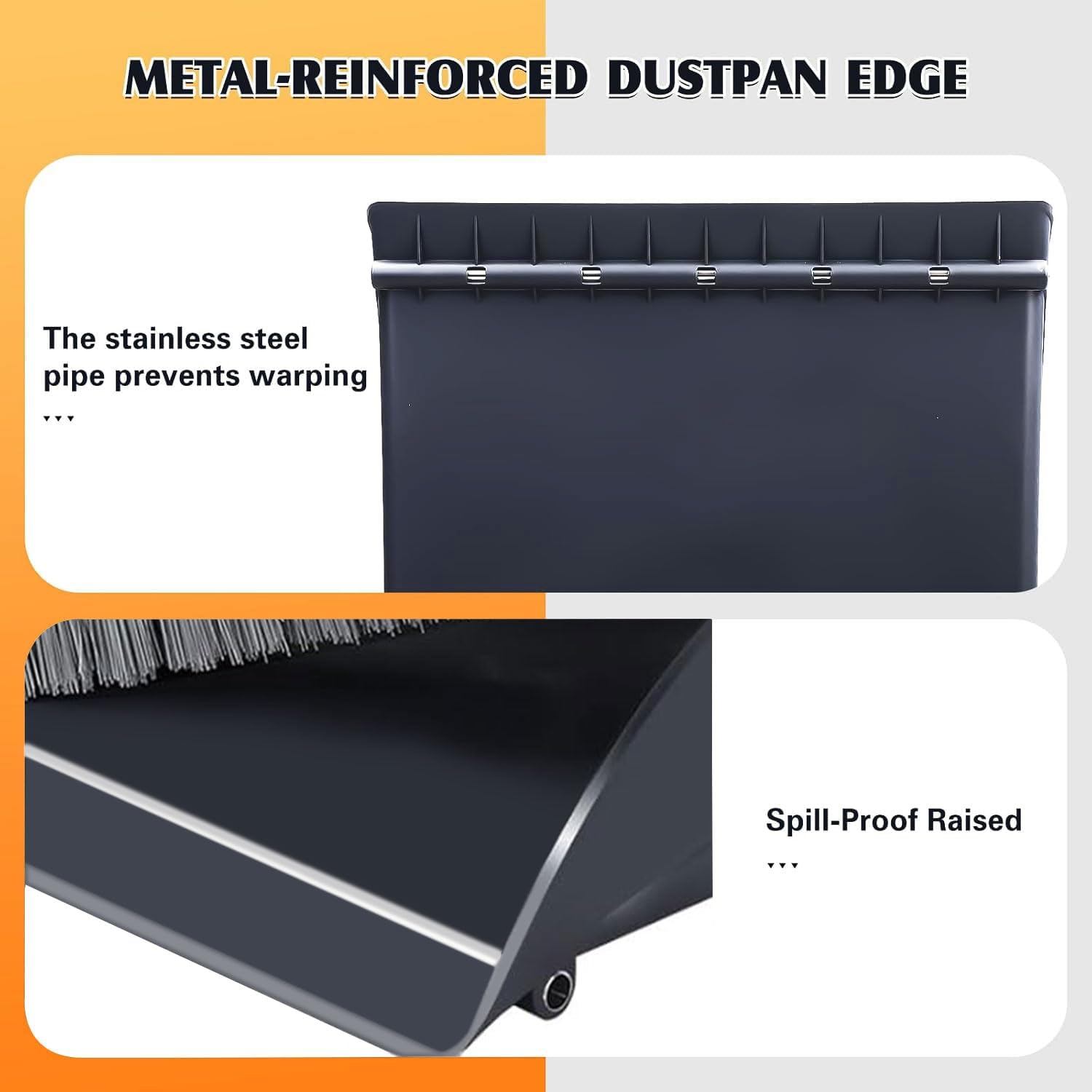 Broom and Dustpan Set for Home with 52 Inch Long Angled Handle - Stand Up Dustpan No Warping Metal