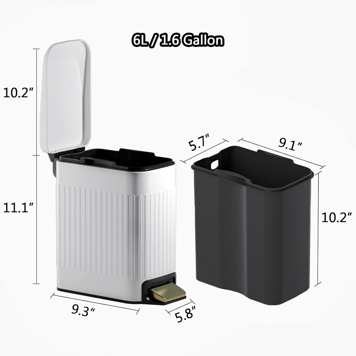 CEROELDA Small Bathroom Trash Can with Lid Soft Close-5L/1.3 Gal Slim Garbage Can-Metal Step