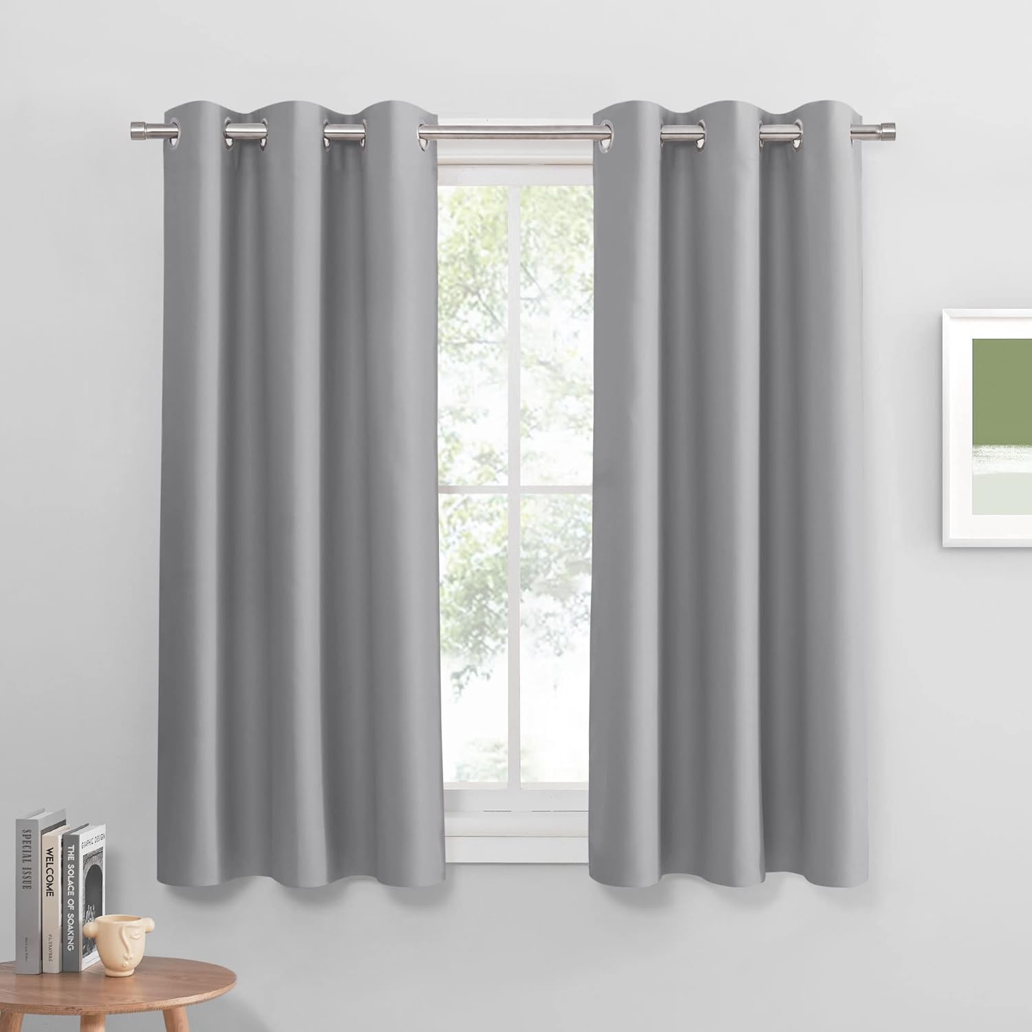 PONY DANCE Short Silver Grey Curtains for Small Windows, Blackout Thermal Insulating Drapes for