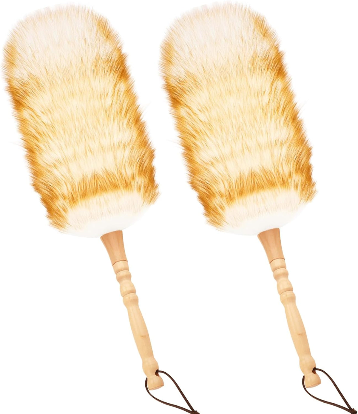 Lambswool Duster for Cleaning with Solid Wooden Handle Leather Hang Strap 19.6 inch Natural Feather