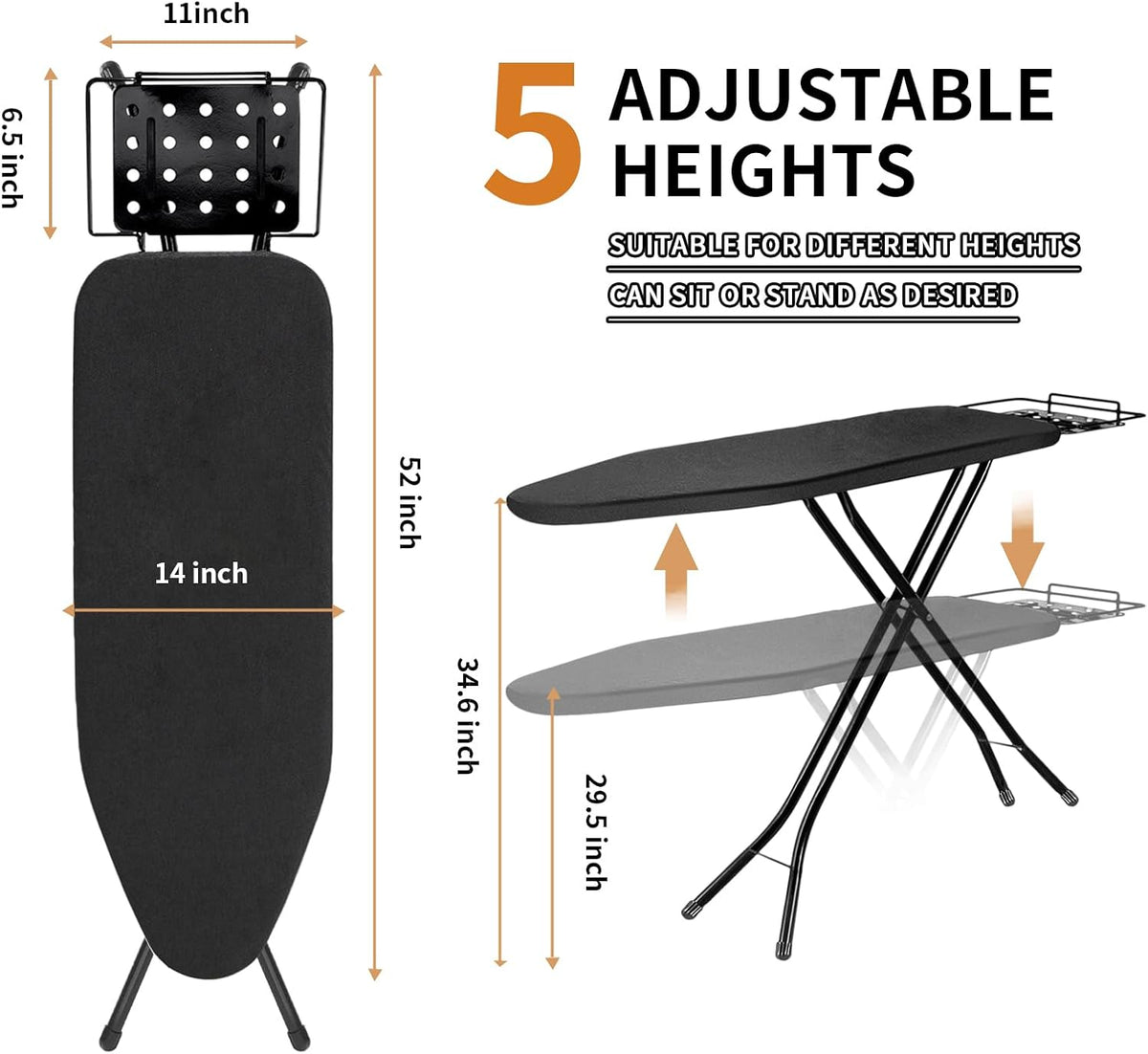 Ironing Board,52x14 Inch Iron Board with Steam Rest, Heavy Duty Metal Frame Legs Ironing Table with