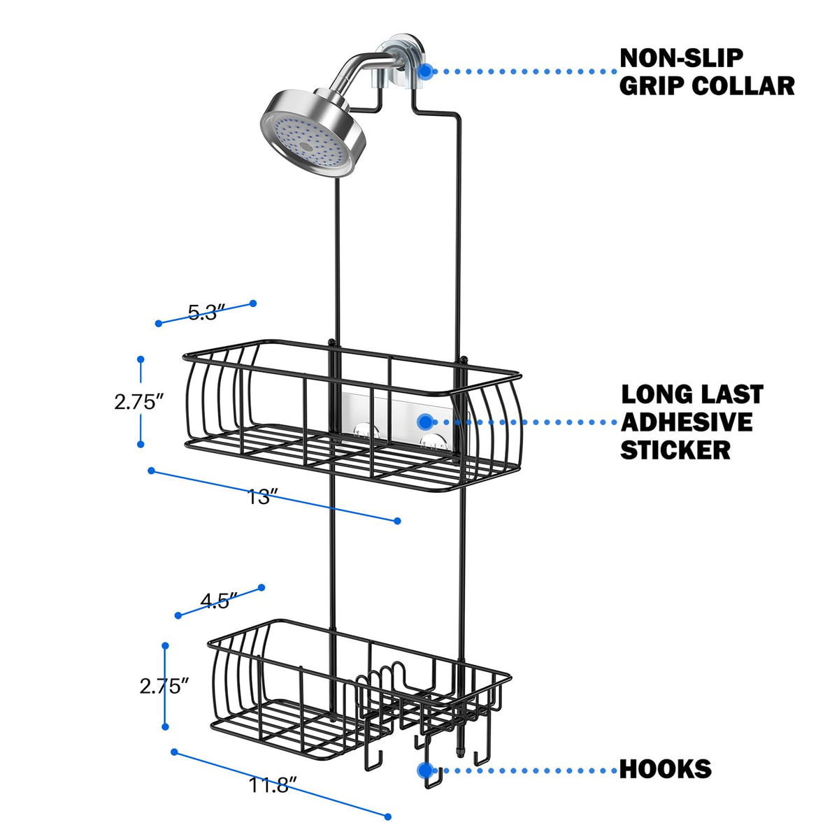 Epicano Shower Caddy Hanging,Large Capacity Shower Organizer,Black