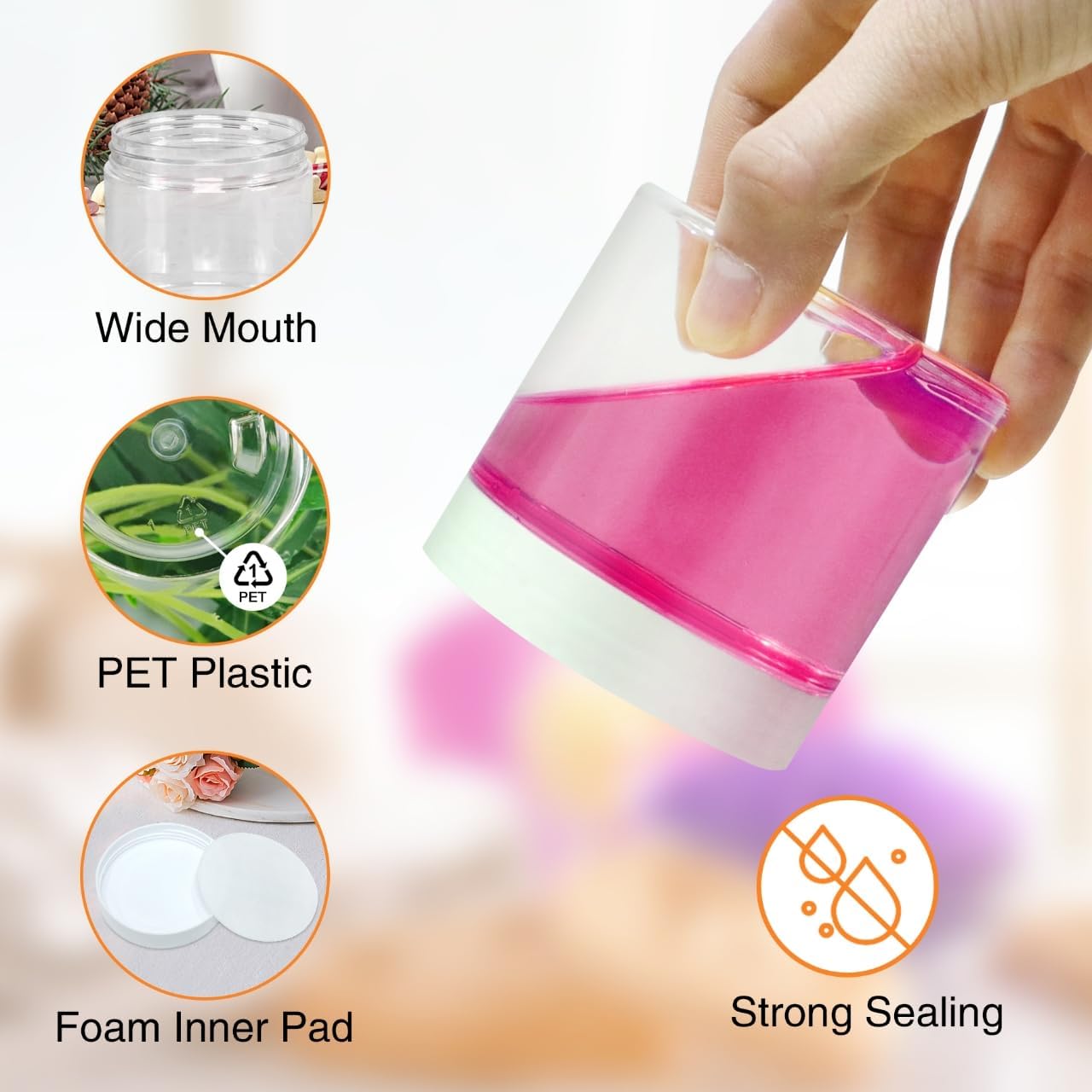 Plastic Jars 6 OZ, 48 Pcs Plastic Jars with Lids Round Wide Mouth Slime Containers with White Lids