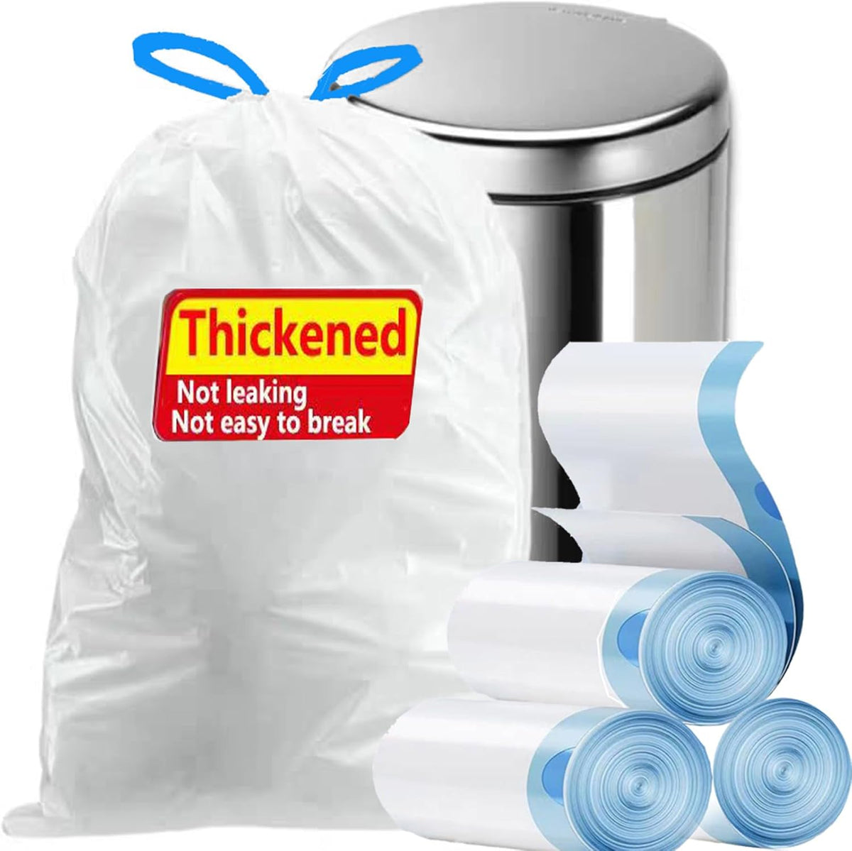15 Gallon white drawstring trash bags, No tear open large floral scent garbage bag,Ultra thickened