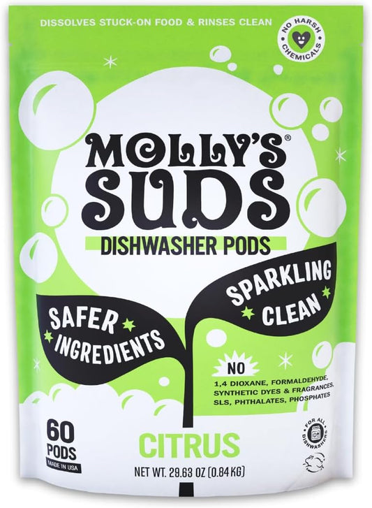 Molly's Suds Dishwasher Pods | Clean Dishwasher Detergent, Cuts Grease & Rinses Clean