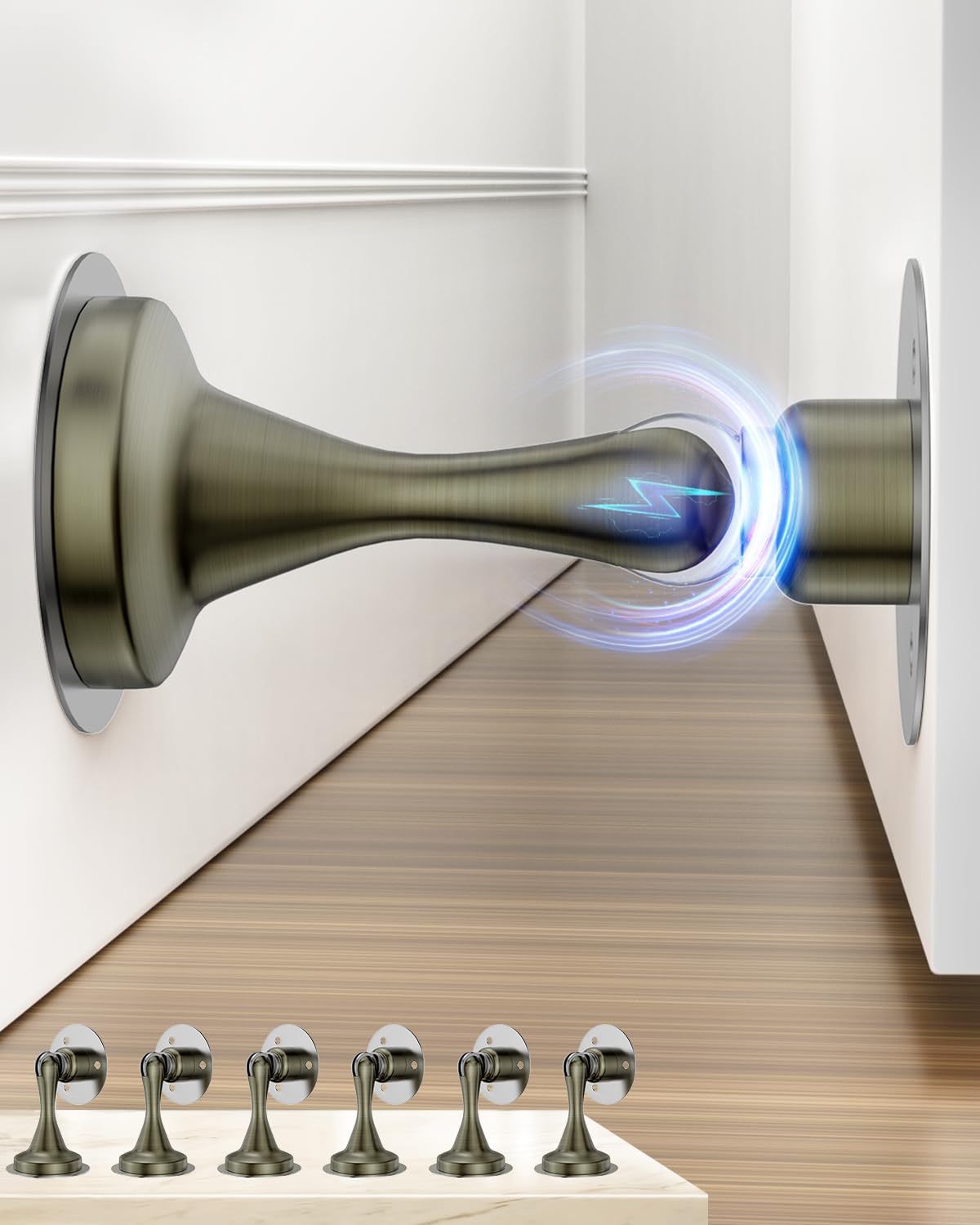 Door Stoppers Magnetic Door Catch - 6 Pack Stainless Steel Heavy Duty Door Stops for Bottom of