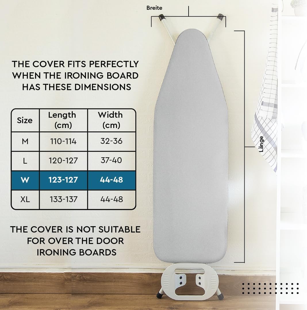 Encasa XO Ironing Board Cover and Pad 49"x18" - Metallised 'Silver Super Luxury' with Foam & Felt
