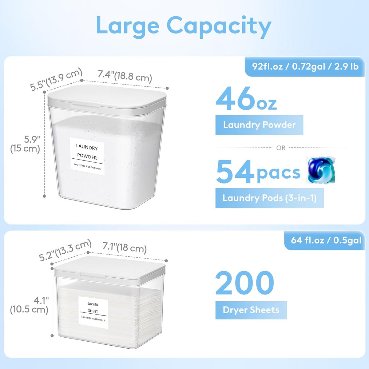 Lifewit 2+1 Laundry Pods Container & Dryer Sheet Holder, Large Powder Detergent Dispenser Storage