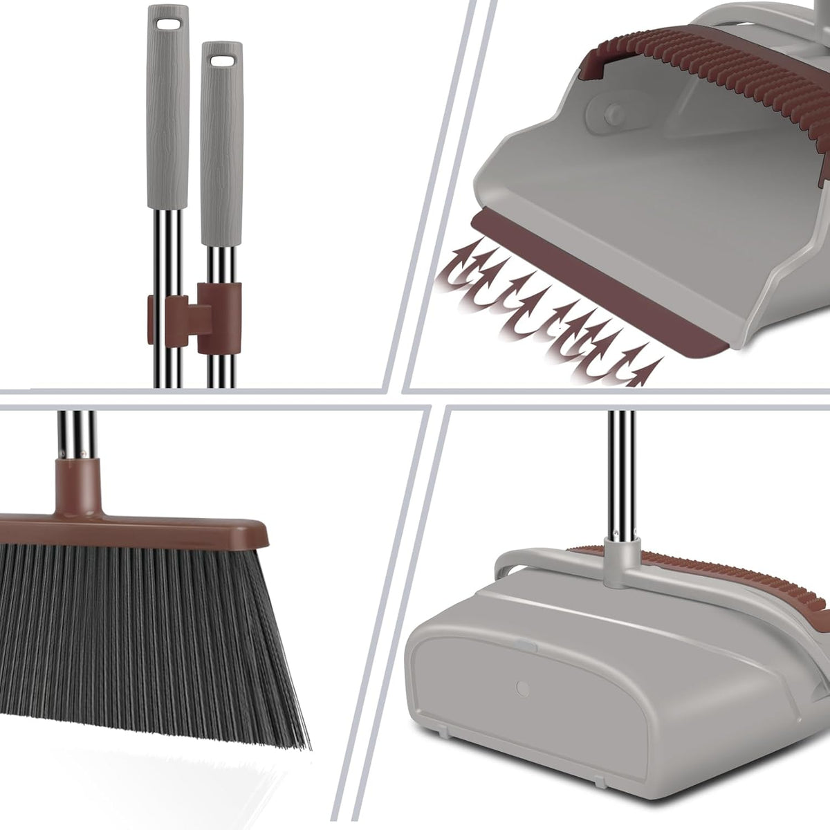 kelamayi Upgrade Broom and Dustpan Set, Self-Cleaning with Dustpan Teeth, Ideal for Dog Cat Pets