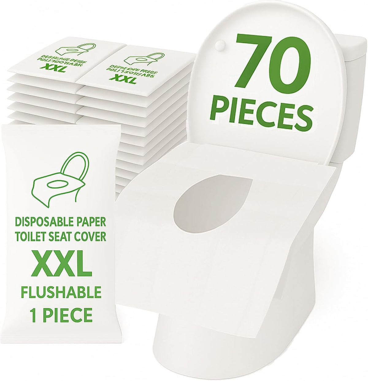 Individually Wrapped XXL Toilet Seat Covers Disposable Flushable for Travel (30 Pack), Full