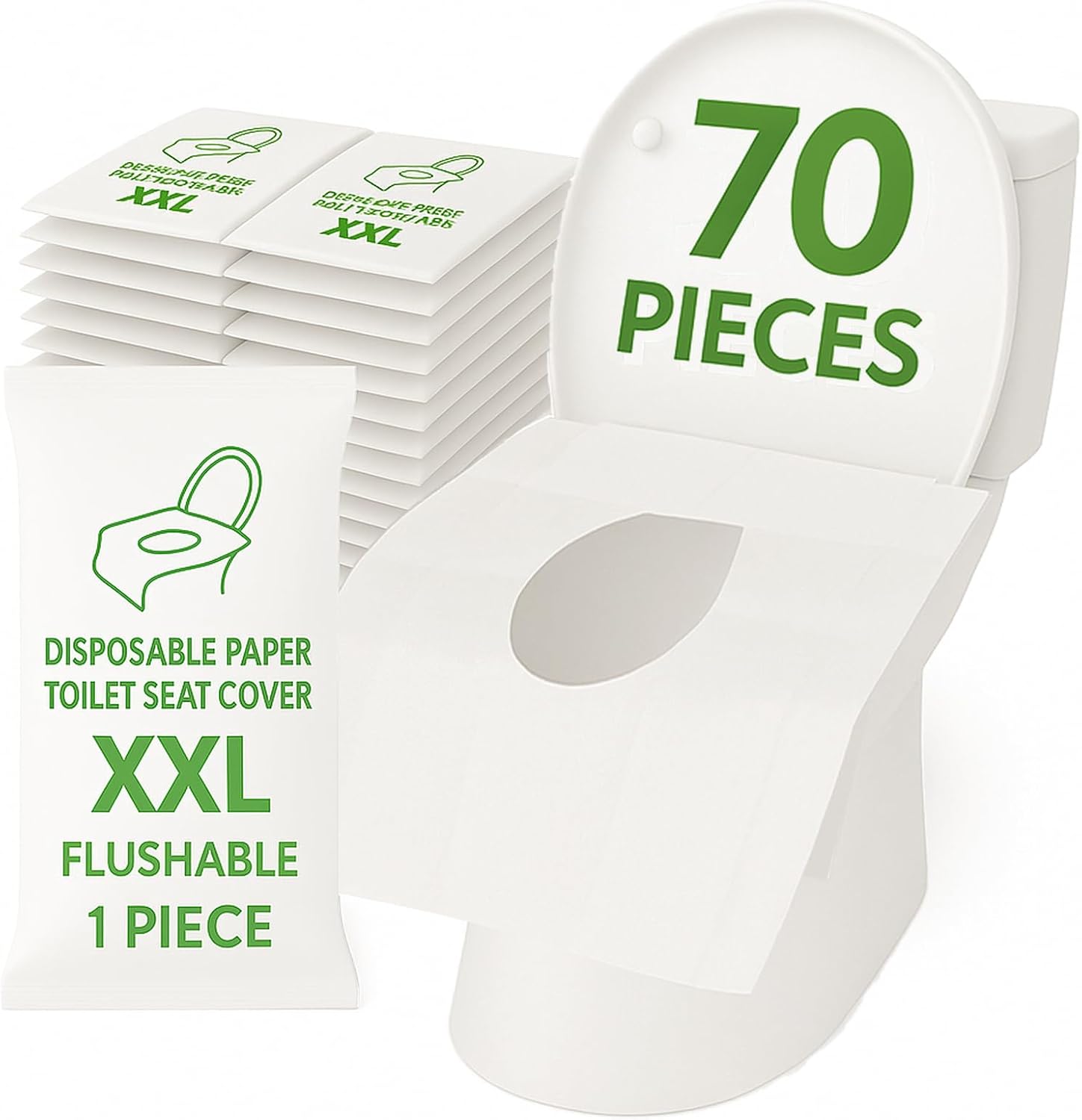 Individually Wrapped XXL Toilet Seat Covers Disposable Flushable for Travel (30 Pack), Full